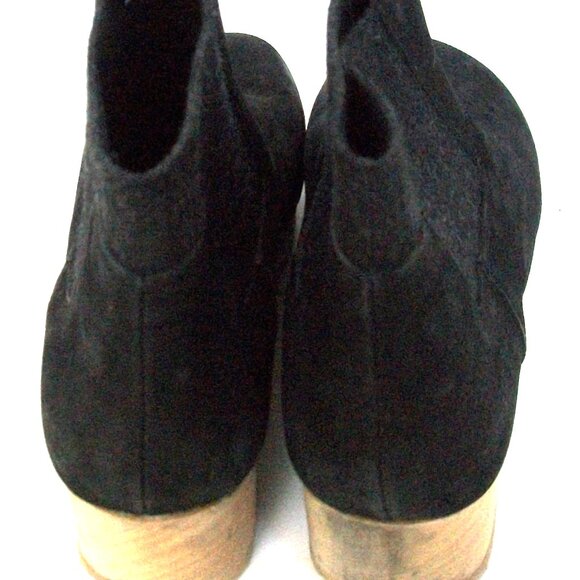 Eileen Fisher Black Suede Wood-Bottom Rubber Sole Chelsea Clog-Boots 9.5M $285 - Picture 6 of 8
